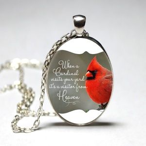 Cardinal in Heaven Pendant Necklace Oval Glass